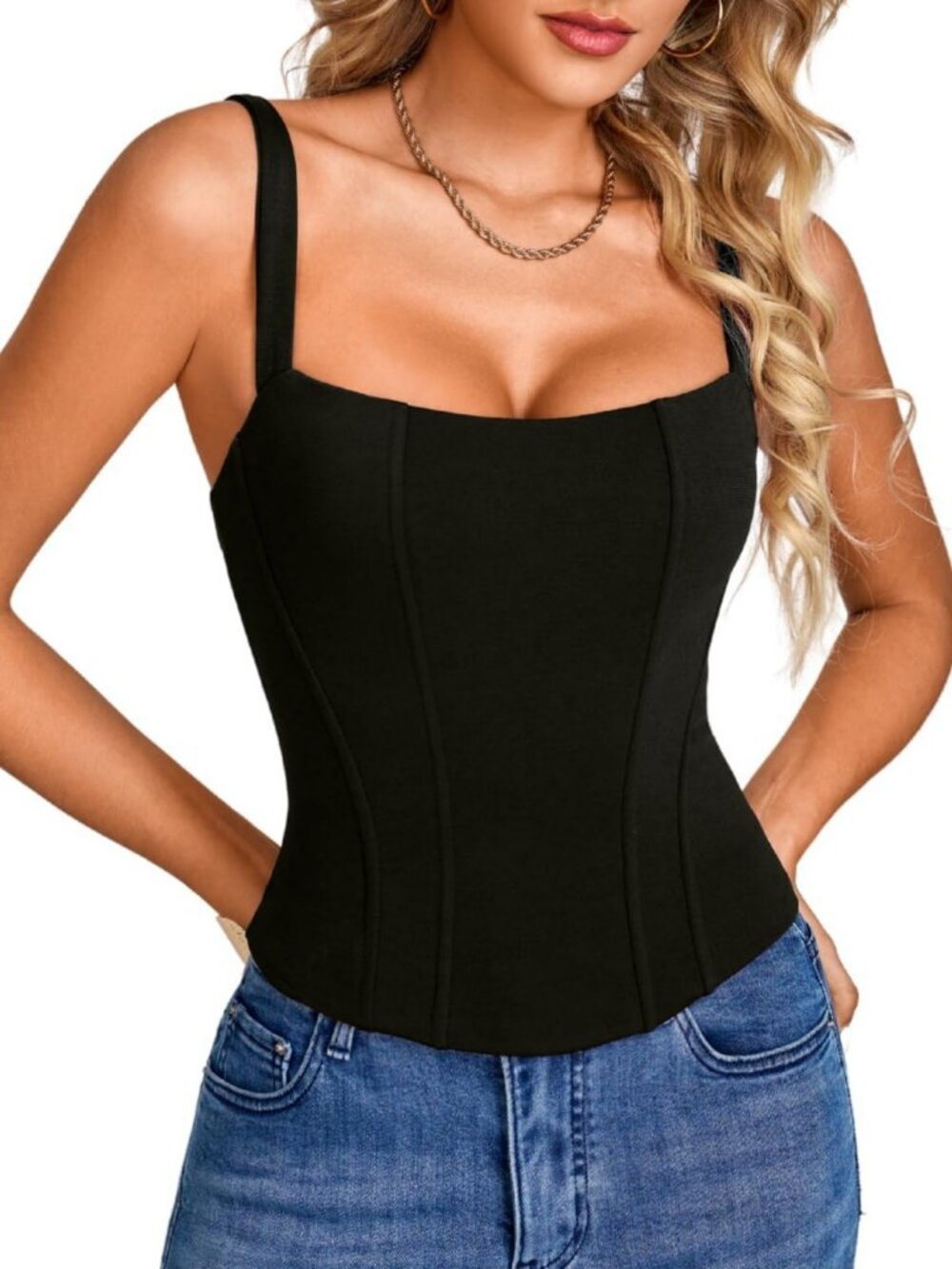 Slim Fit Women's Corset Top - Square Neck Going Out Tank for Nightlife Style